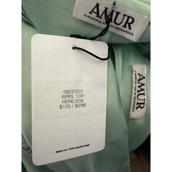NWT AMUR April top one shoulder drape & matching pants green size Small - Picture 11 of 12